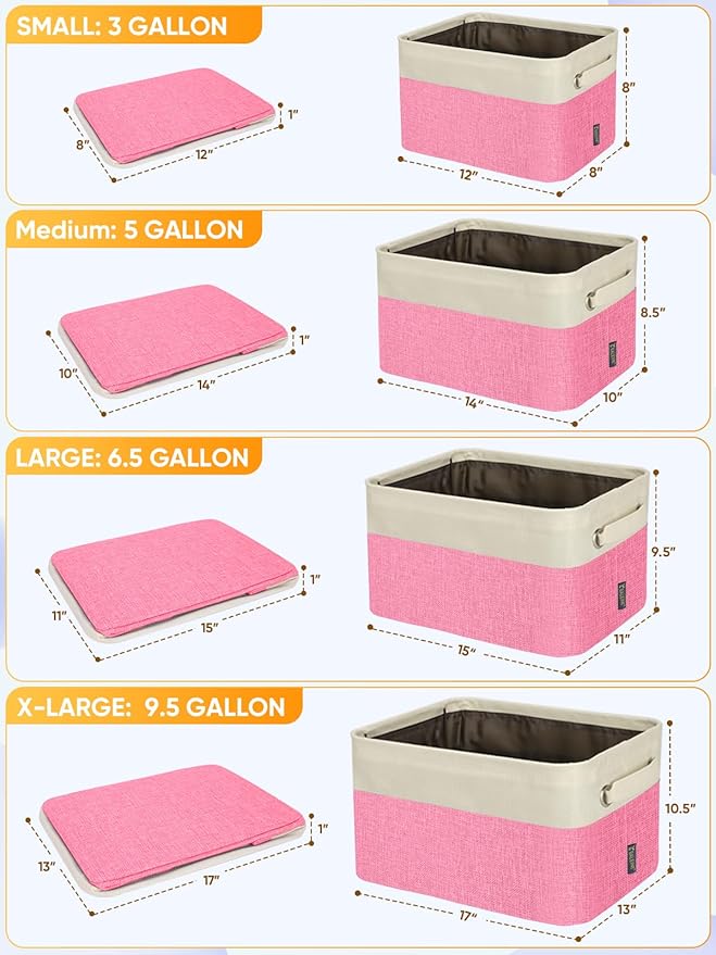 BALEINE 1 Pack Fabric Storage Bins for Shelves, Linen Storage Baskets for Organizing, Decorative Closet Bins for Clothes, Home (Pink, 14''x10''x8.5')