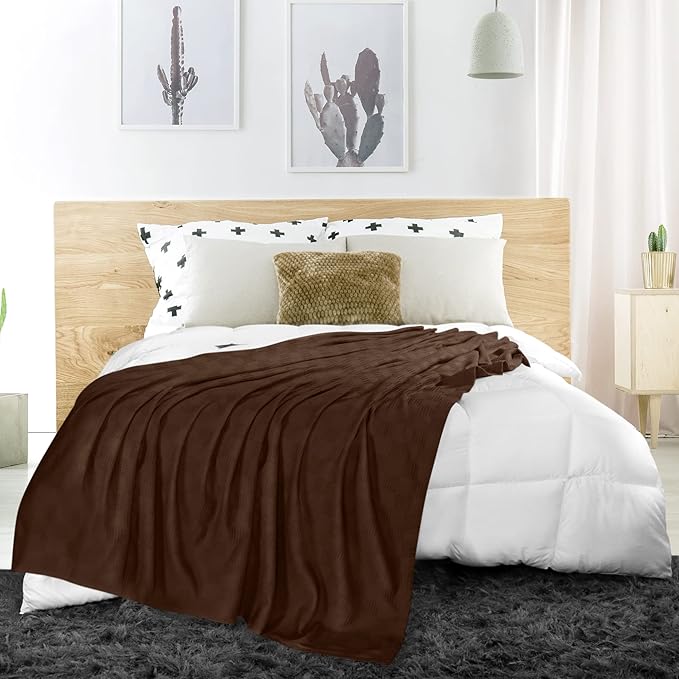 Utopia Bedding Brown 100% Cotton Blanket [Twin Size - 90x72 Inch] 350GSM Lightweight, Soft and Breathable Thermal Blanket for All Seasons