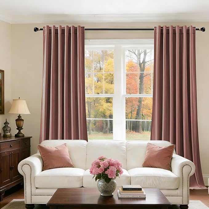 Dusty Rose Pink Velvet Curtains for Girls Bedroom, Thermal Insulated Room Darkening Velvet Curtain 84 Inches Long Luxury Window Drapes for Living Room, Back Tab Rod Pocket, W52 x L84, 2 Panels