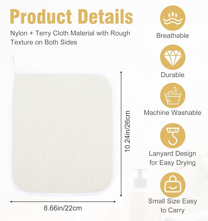 4PCS Exfoliating Wash Cloth, Exfoliating Cloth Nylon Cotton Loofah, Body Scrub Cloths for Men Women Clean