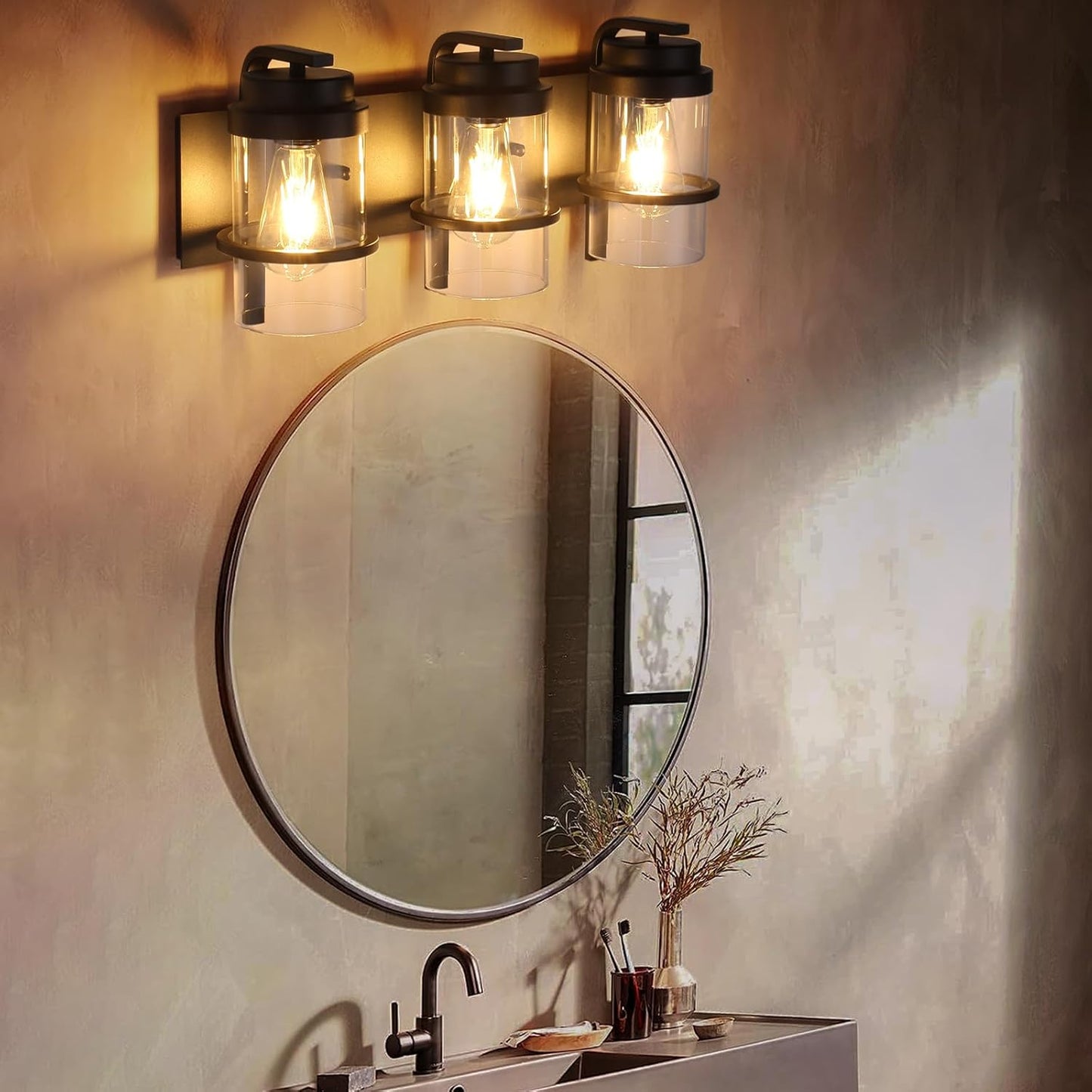 Bathroom Vanity Light Fixtures,Rustic Matte Black Vanity Lights 3 Bulb,Industrial Bathroom Light 3 Pack(Bulbs not Included)