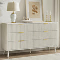 LYNSOM 55" Wide Fluted Dresser for Bedroom with 6 Drawer, Modern Chest of Drawers with Curved Profile Design and Metal Handles, Wood Dresser TV Stand & Storage Organizer for Living Room, White