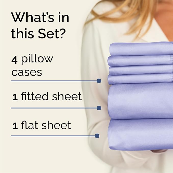 Cal King 6 Piece Sheet Set - Cooling, Comfy & Breathable - Hotel Luxury Bedding, Includes Fitted Sheet for Women, Men, Kids & Teens - 1 Flat, 1 Fitted Sheet, 4 Pillowcases w/Deep Pockets - Lavender