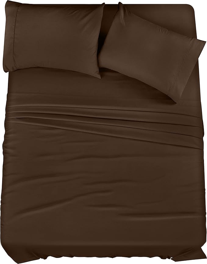 Utopia Bedding Queen Sheet Set – 4 Piece Bed Sheets for Queen Size Bed, Soft and Breathable Microfiber, Includes 1 Fitted Sheet, 1 Flat Sheet and 2 Pillowcases (Brown)