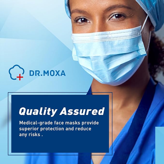 DR.MOXA 50 Pack Disposable Face Masks, Medical Grade 3 Ply Masks for Protection Blue