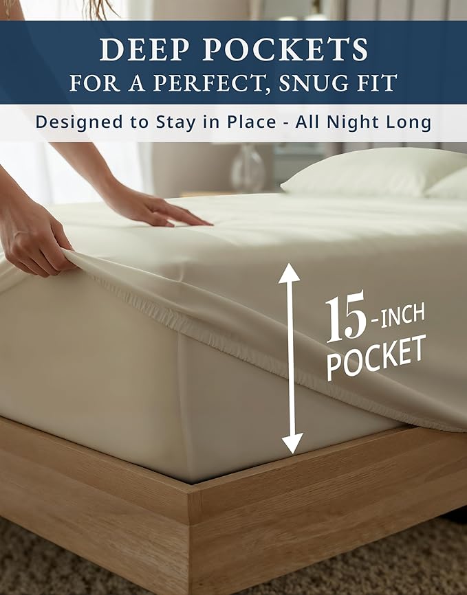 LANE LINEN 100% Egyptian Cotton Bed Sheets California King Size - 1000 Thread Count, Soft & Comfy Sateen Weave No Pill Fade Resistant Cal King Bedding Set, Machine wash 15'' Deep Pocket- Linen