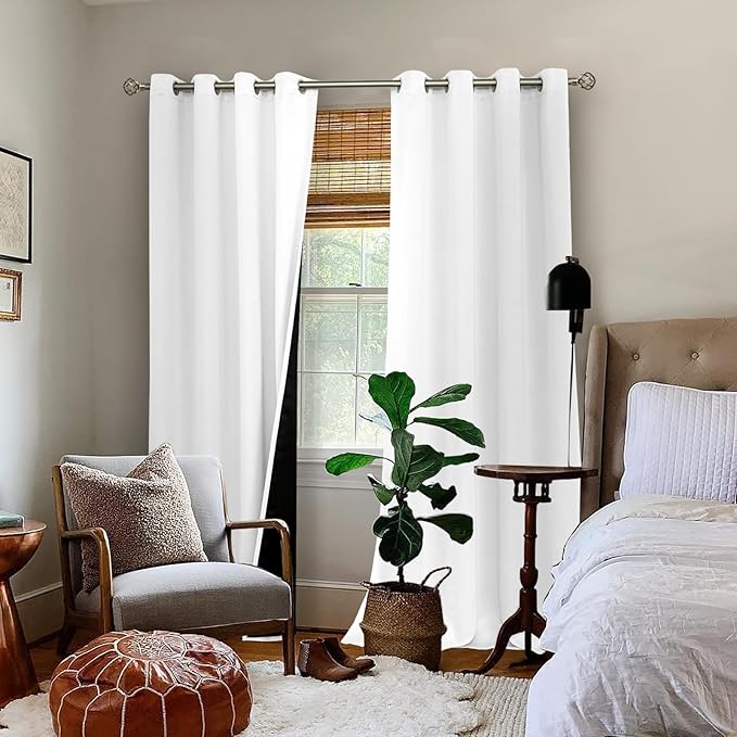 BGment White Blackout Curtains 95 Inches Long 2 Panels Set for Living Room, Thermal Insulated 95 Length Curtains & Drapes, Grommet 100% Black Out Soundproof Curtains for Bedroom Window, Each 52 Wide