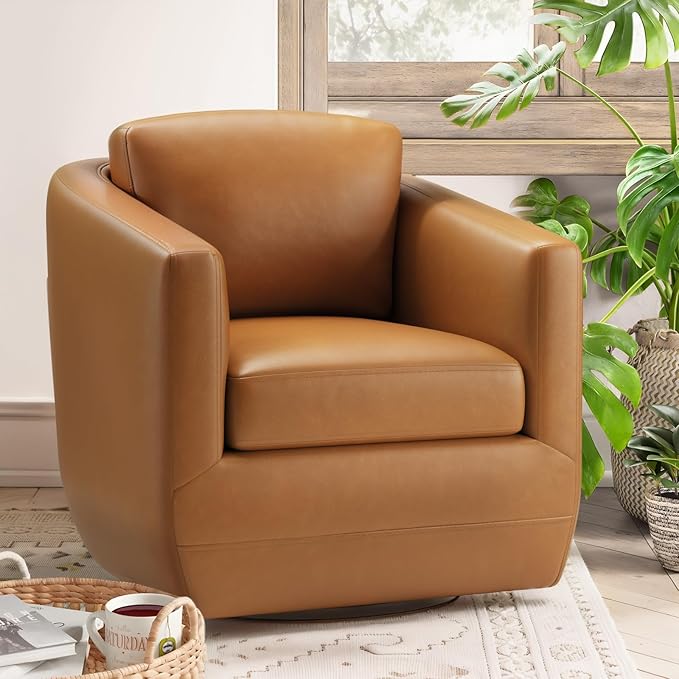 360° Swivel Accent Chair Set of 2 with Pillow - Comfy Living Room Armchair No-Sag Foam & Sturdy Metal Base, Fully Assembled Swivel Accent Single Sofa for Bedroom Living Room, Office, Brown
