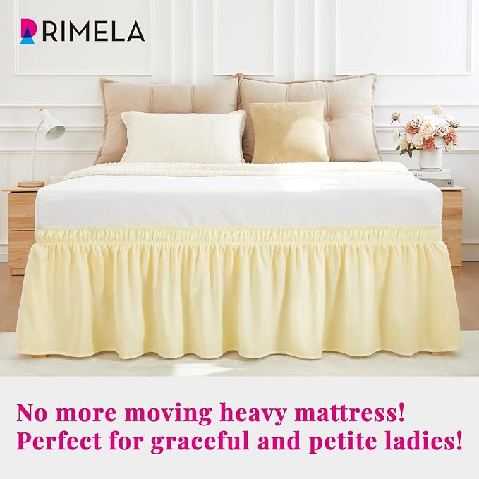 RIMELA Bed Skirt King Size 15 Inch Drop, Wrap Around Elastic Bedskirt Solid Microfiber Luxury Hotel Quality Fabric, Easy to Install Machine Washable Wrinkle & Fade Resistant, Beige Yellow