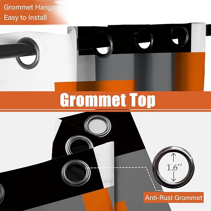 Orange 100% Blackout Curtains for Bedroom 96 inch Long 2 Panels Set Black Grey Modern Abstract Geometric Black Out Curtains Insulated Room Darkening Window Drapes for Living Room, 52Wx96L