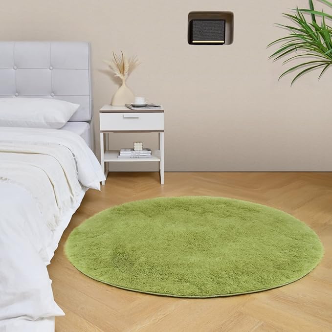 duduta Green Fluffy Round Rug 4x4 ft, Shag Fuzzy Plush Circle Throw Rug for Nursery Bedroom Living Room Home Decor