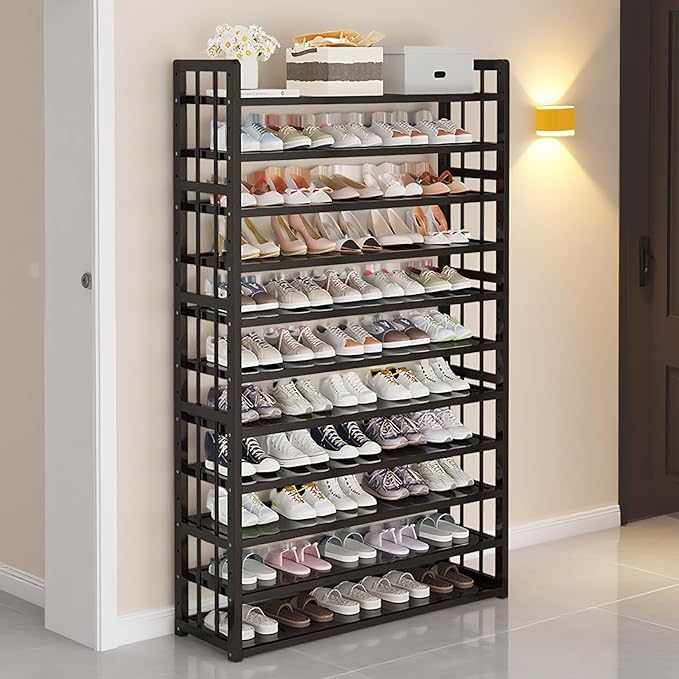 Tall Shoe Cabinet with Clear Doors, Large Capacity Bamboo Shoe Cabinet, 40-45 Pairs Shoe Rack Organizer for Closet Entrance, Hallway, Living Room, Bedroom