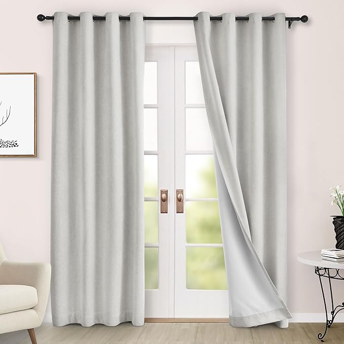 Macochico 100% Blackout Curtains Luxury Chenille Curtains for Living Room Thermal Blackout Curtains for Bedroom Hotel Banquet Classic Decor White Curtains with Tieback 72" Wx96 L Grommet 1 Panel