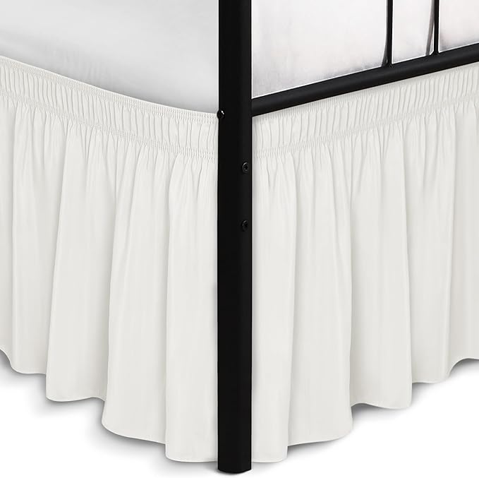 Biscaynebay Wrap Around Bed Skirts with Split Corners for Queen Beds 18" Drop, Ivory Adjustable Elastic Dust Ruffles Easy Fit Wrinkle Resistant Silky Luxurious Fabric Machine Washable
