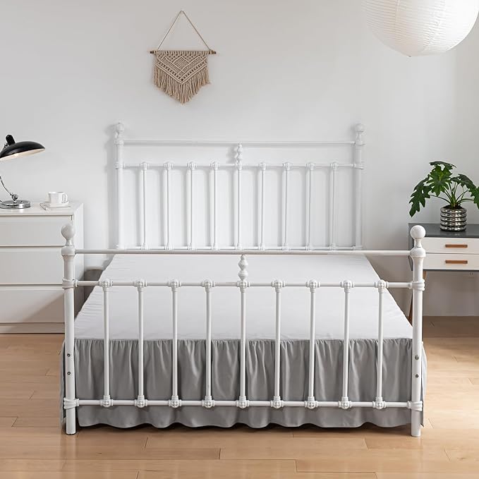 Bed Skirt Full Size Ruffled Bed Skirts with Split Corners, 14 Inch Drop Dust Ruffle Bed Skirt with Platform, Light Gray