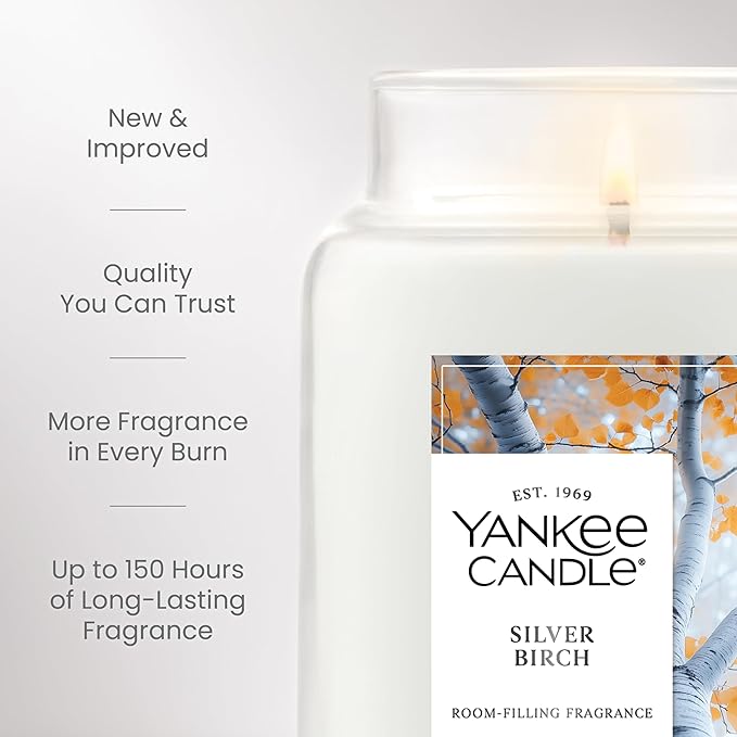 Yankee Candle, Silver Birch Fall Scented Candle, 22oz Large Jar with up to 150 Hour Burn Time
