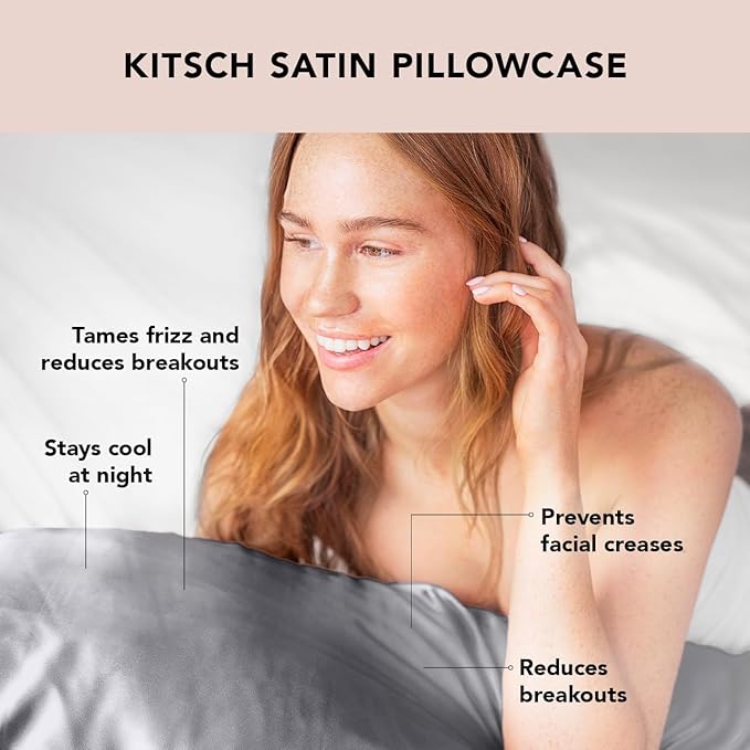 Kitsch Satin Pillowcase with Zipper for Hair & Skin, Softer Than Silk Pillow Cases King, Wrinkle-Free, Smooth and Cooling Satin Pillow Covers, King Size 19"x36" - Charcoal