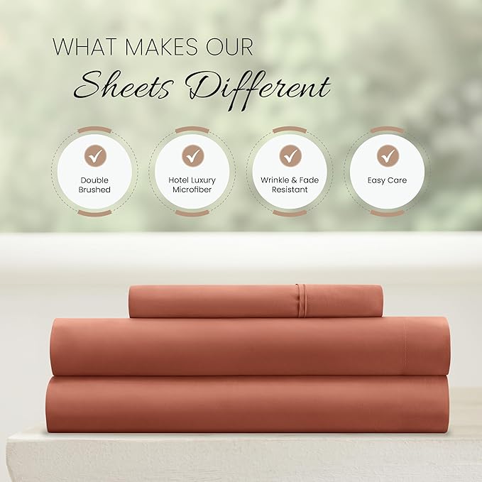 Linen Market Bed Sheets for Twin Size Bed (Clay) - Sleep Better Than Ever with These Soft and Cooling Twin Sheets - Deep Pocket Fits 16" Thick Beds - 4 Piece Twin Sheet Set