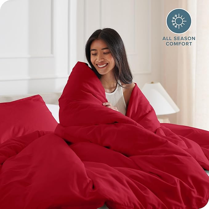 Bare Home Bedding Duvet Cover Full Size - Premium 1800 Super Soft Collection - Lightweight, Cooling Duvet Cover - Soft Breathable Bedding (Full, Red)