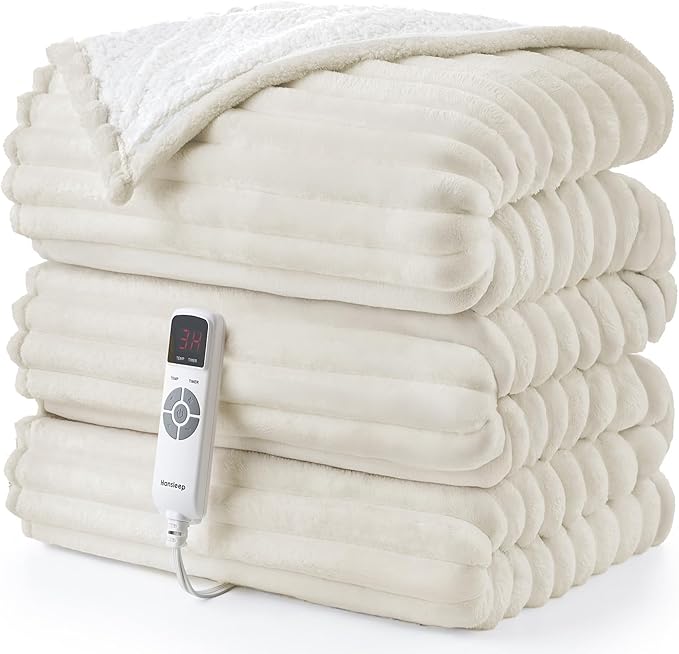 Hansleep Heated Blanket Electric Blanket Full Size, Heating Blanket with 9 Heating Levels and 10-Hour Timer Auto Shut Off, Washable Soft Warm Winter Blanket, 72 x 84 Inches, Beige