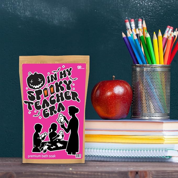 Spooky Teacher Era Bath Soak Pink Rose Sea Salt Spa Gift Funny Halloween Gag Gift for Women, Relaxing Teacher Appreciation Boo Basket Filler