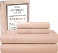 CHATEAU HOME COLLECTION 100% Egyptian Cotton King Size Sheets Set - 400 Thread Count Luxury Sateen Weave, Soft Breathable & Cooling, 15" King Sheets Deep Pocket-Blush