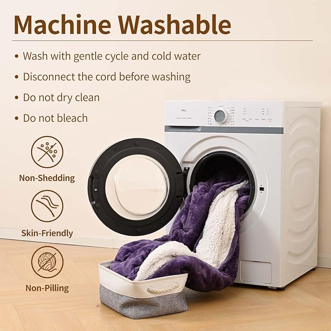 Bearhug Electric Blanket Twin Size 62" x 84", Velvet & Sherpa Purple Heated Blanket, 10 Heating Levels & 0.5-12H Auto Off, Over-Heat Protect, ETL Certification, Machine Washable, Gift Box