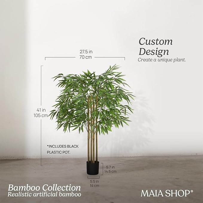 Maia Shop 3ft 5in Artificial Bamboo Tree Plant for House, Apartment or Office – Realistic Fake Indoor Plants for Living Room, Bedroom, Bathroom, Entryway or Patio – Faux Greenery for Home Décor