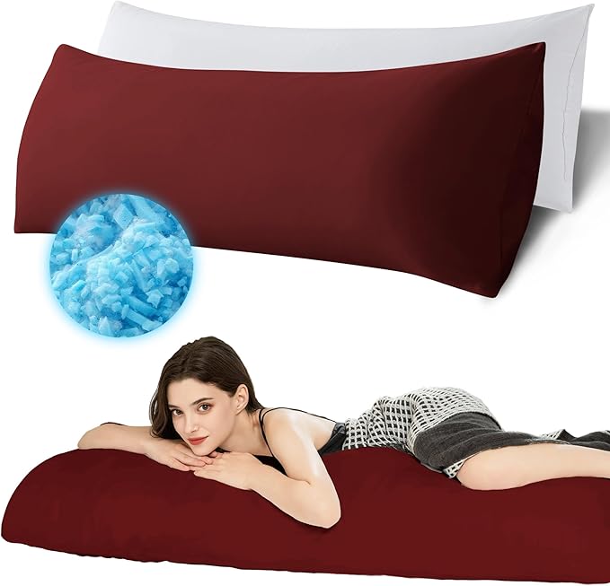Ubauba Memory Foam Body Pillow with Cover, Full Large Body Pillows Insert for Adults with Envelope Closure Pillowcase, Firm & Fluffy Long Bed Pillows for Sleeping (20x54 inch, Red)