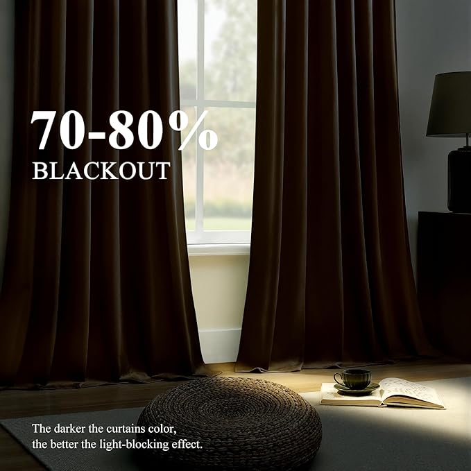 90 Inch Long Velvet Curtains for Living Room, Light Reducing Thermal Curtain Back Tab & Rod Pocket Elegant Soundproof Luxury Room Darkening Window Drapes for Bedroom, W52 x L90, Brown, 2 Pcs