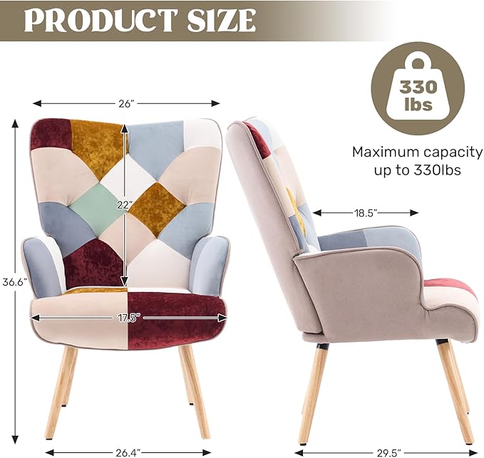 Joysoul Living Room Accent Chair Modern High Back Arm Chair, Golden Burgundy Bohemian Style Chairs for Bedroom Waiting Room
