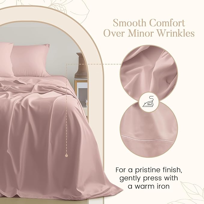 100% Cotton Bed Sheets Queen Size Bed Set, 800 TC 15" Deep Pocket Queen Sheet Set, Soft Breathable Sateen Weave Egyptian Cotton Sheets No Pill & Shrink, Machine Washable Pink Sheet- Sepia Rose