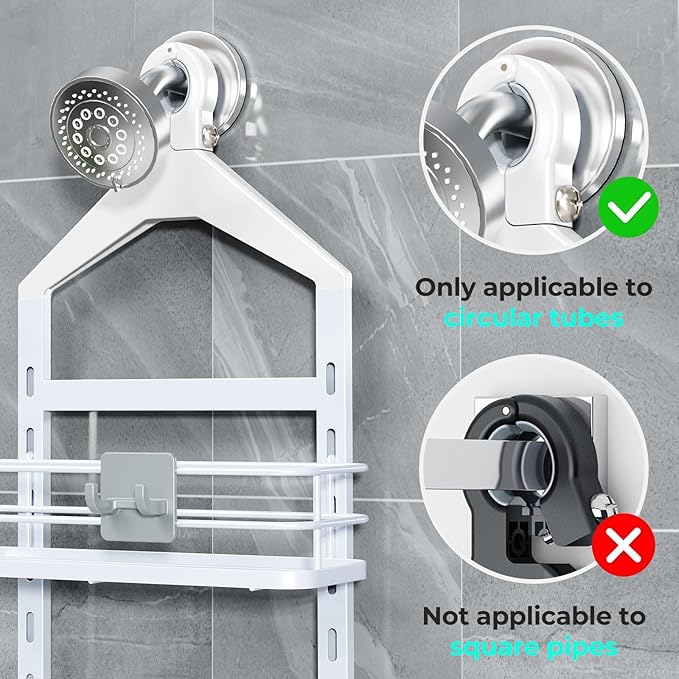ODesign 4 Tier Height-Adjustable Shower Caddy Hanging Anti-Swing-Over The Shower Head Caddy-Storage Organizer Bathroom Shelves Basket-White