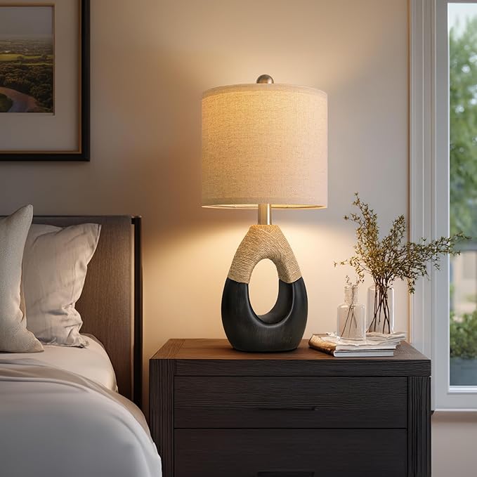 OYEARS 19" Table Lamps Set of 2, Bedside Lamps for Bedroom, Boho Lamps for Living Room, Rustic Lamps for Office, Vintage Design Nightstand Lighting (Bulb Not Included, Black)