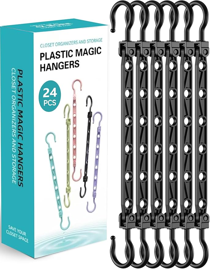 Space Saving Hangers for 144 Clothes, Reinforced Collapsible Hangers with 360° Swivel Hook, Hanger Hooks Space Saver for Closet Organizers and Storage, Dorm Room Essentials, Fully Assembled, Black
