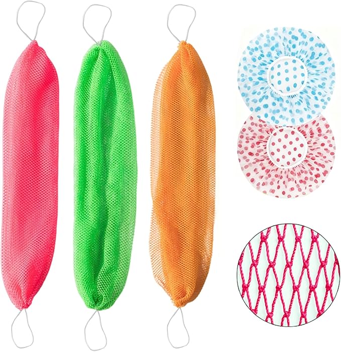 African Net Sponge Authentic - 3 Pieces Long African Exfoliating Net, African Bath Sponge Body Scrubber Washcloth for Shower, Real African Loofah Back Scrubber for Women Men All Skin Types