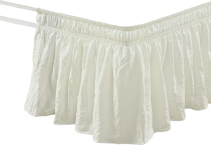 Lush Decor Ruched Ruffle Elastic Easy Wrap Around Bedskirt, Queen/King/Cal King, Polyester, Ivory