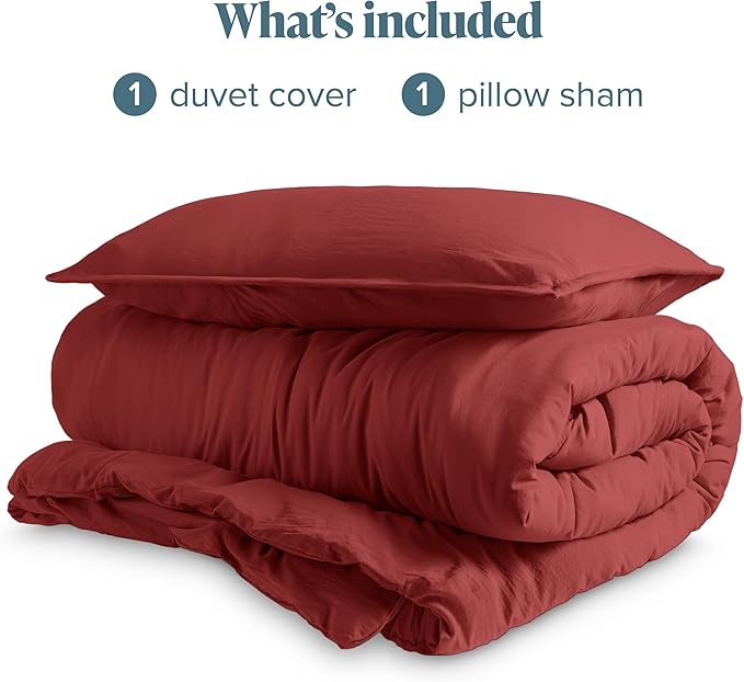 Bare Home Microfiber Duvet Cover Set - Ultra Soft Washed Microfiber - Twin/Twin Extra Long - Linen-Like Look - Easy Care - Breathable Fabric - Our Softest Duvet Cover Set (Twin/Twin XL, Rosewood)