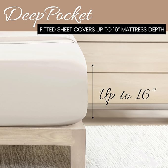 Linen Market Bed Sheets for California King Size Bed (Ivory) - Sleep Better Than Ever with These Soft and Cooling California King Sheets - Deep Pocket Fits 16" Thick Beds - 4 Piece Cal King Sheet Set