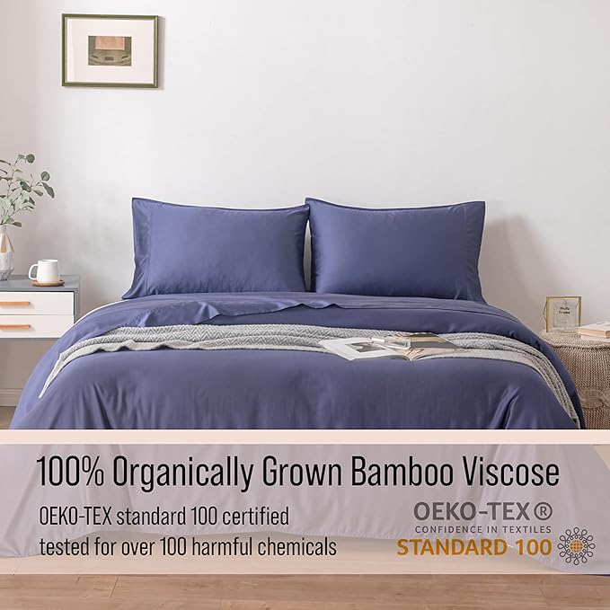 Bella Coterie Luxury Bamboo Viscose Twin XL Size Sheet Set | 100% Organically Grown | Ultra Soft | Cooling for Hot Sleepers | 18" Deep Pocket [Twilight Blue]