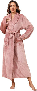 Artfasion Womens Long Fleece Robe - Warm Soft Floor Length Flannel Bathrobes for Winter Thicker Long House Coat with Pockets