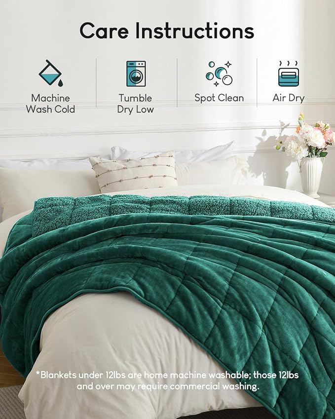 Cottonblue Weighted Blanket 20lbs for Queen Ded - Ultra Soft, Cozy Comfort Sherpa Blanket for Relax and Sleep, Heavy Bed Blankets with Cemaric Beads, 60x80 Inches,Green