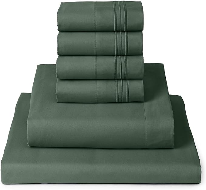 Mellanni Queen Sheet Set - 6-Piece Iconic Collection Bedding, (Including 4 Pillowcases), 16-Inch Deep Pocket, Easy Care, Extra Soft, Cooling Sheets, Brushed Microfiber - Emerald Green