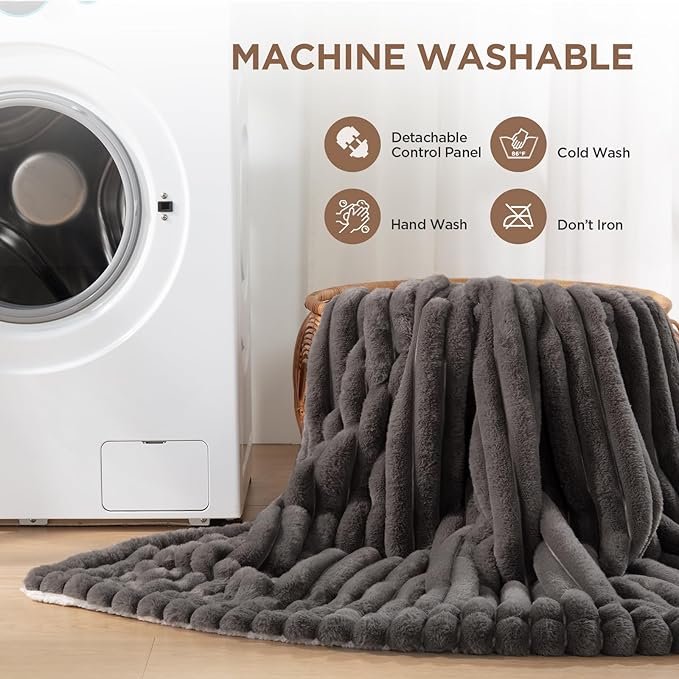 Westinghouse Electric Blanket Full Size, Super Cozy Luxury Faux Fur & Sherpa Heated Blanket with 10 Heating Levels & 1-12 Hours Auto Off, Fast Heating Blanket, Machine Washable, 80x 84 Inch Charcoal