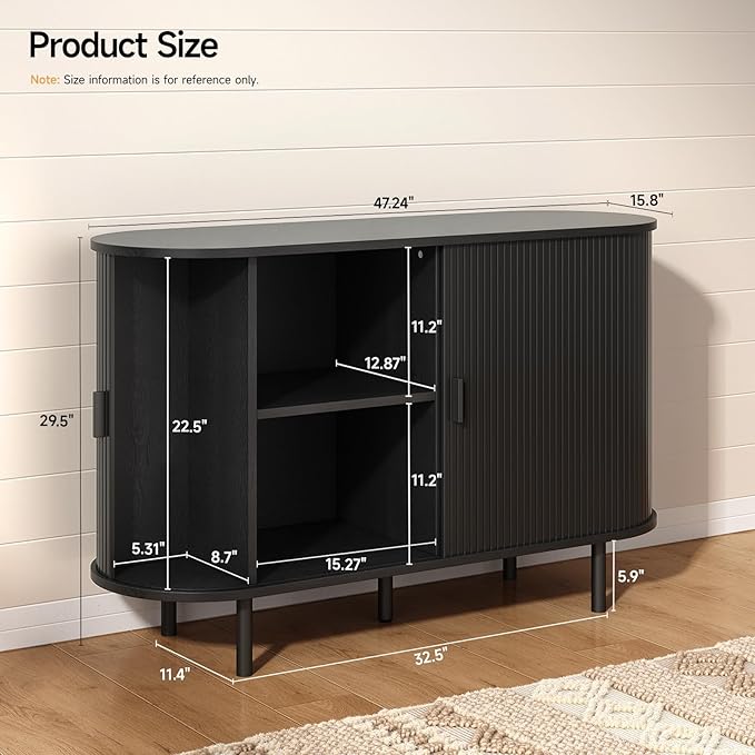 ONBRILL 48" Sideboard Buffet Cabinet with Storage, Storage Cabinet with Sliding Door & Adjustable Shelf, Modern Accent Coffee Bar Console Table for Kitchen, Entryway, Black