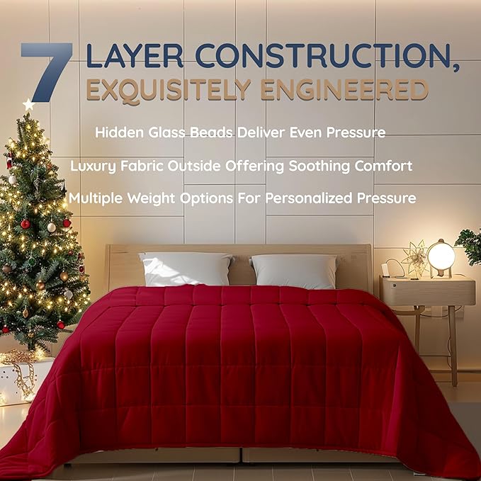 HomeSmart Products Weighted Blanket Queen Size 30lbs - Breathable, Hypoallergenic Soft Fabric, Extra Heavy Blanket Red Burdundy