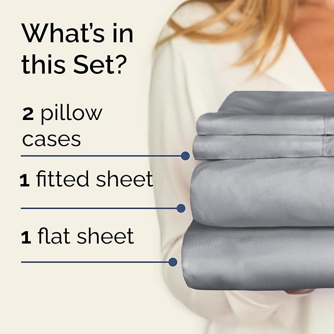 Twin 4 Piece Sheet Set - Cooling, Comfy & Breathable - Hotel Luxury Bedding, Includes Fitted Sheet for Women, Men, Kids & Teens - 1 Flat, 1 Fitted Sheet, 2 Pillowcases with Deep Pockets - Steel Blue