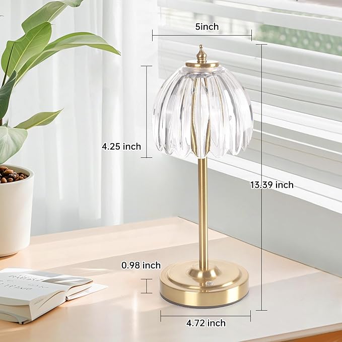 Set of 2 Tulip Table Lamp with 5000mAh Battery & Touch Control, Cordless Small Table Lamp with 3 Colors, Dimmable Rechargeable Table Lamps for Bedroom, Desk, Bedside (Transparent Tulip)