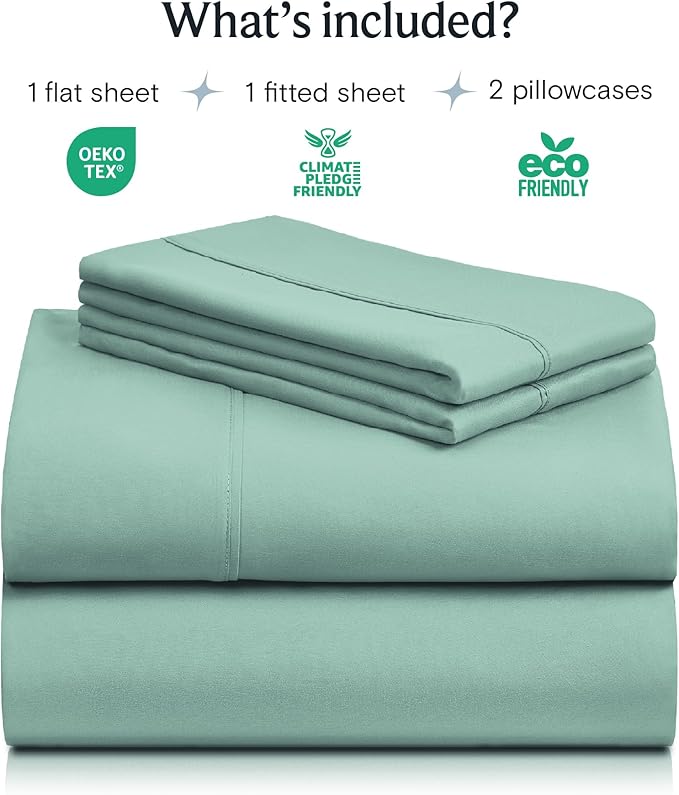 LuxClub 4 PC Full Sheet Set, Deep Pockets Wrinkle Free Cooling Bed Sheets Hotel Bedding for Women, Men, Kids & Teens, Includes 1 Fitted Sheet, 1 Flat Sheet and 2 Pillowcases-Soft Light Teal
