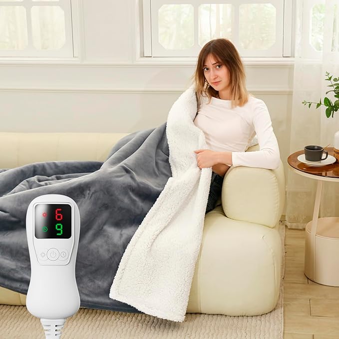 Heated Blanket Electric Blanket Throw Size, Super Soft Cozy Upgraded Flannel Heating Blanket with 9 Heating Levels & 1-9 Hours Auto Off, Fast Heating & Overheat Protection, 50" x 60", Iron Gray